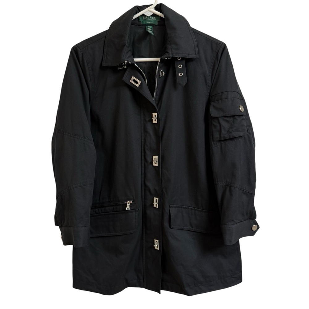 Lauren Ralph Lauren Womens Size Petite M Black Utility Jacket Toggle Button Zip